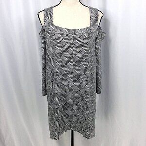 Catherines Cold Shoulder Tunic Top Womens Plus Size 2X 22/24W Black White Plaid